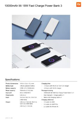 xiaomi 10000 mah powerbank specifikationer