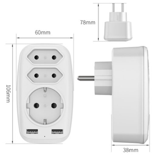 Smart fordelerstik med 3 udtag og 2 USB-porte