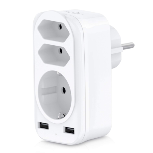 Smart fordelerstik med 3 udtag og 2 USB-porte