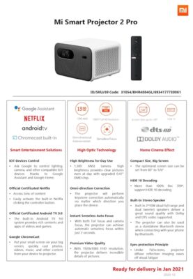 Xiaomi Mi Smart Projector 2 Pro specifikationer
