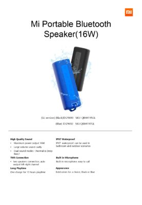 Xiaomi Mi Portable Bluetooth Speaker specifikationer