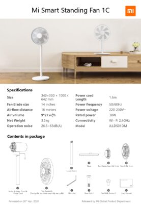 Xiaomi Smart Standing Fan 1C Specifikationer