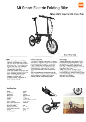 Mi Smart Elektrisk Foldbar Elcykel specifikationer