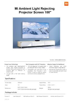 Xiaomi Mi Ambient Light Rejecting Projector Screen 100 specifikationer