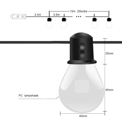 Lyskæde 15 m. - 25 Pærer (App Styret Bluetooth)