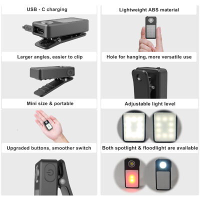Clip-on LED Lygte Genopladelig 3-i-1