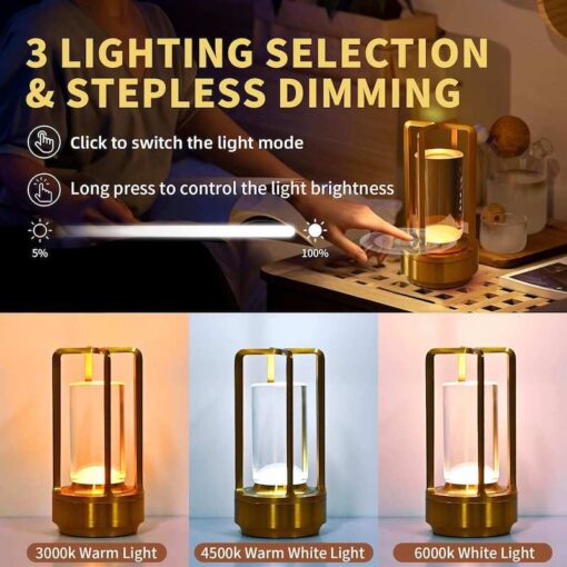 Aluminiums glas bordlampe LED genopladelig